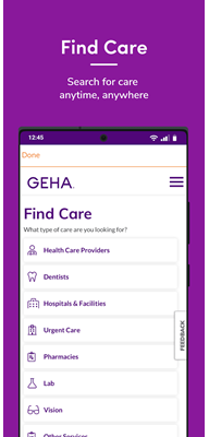 find care on GEHA mobile app